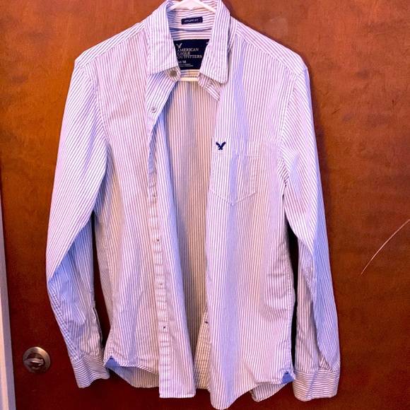 American Eagle AE Men's Long Sleeve Classic Button Solid Striped Shirt - Picture 1 of 2